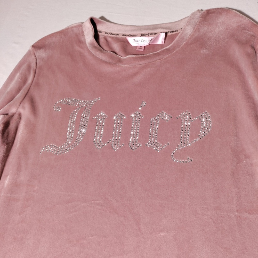 JUICY COUTURE SLEEPWEAR Pink Velour Bling Sleep Shirt Top Size Medium Cozy